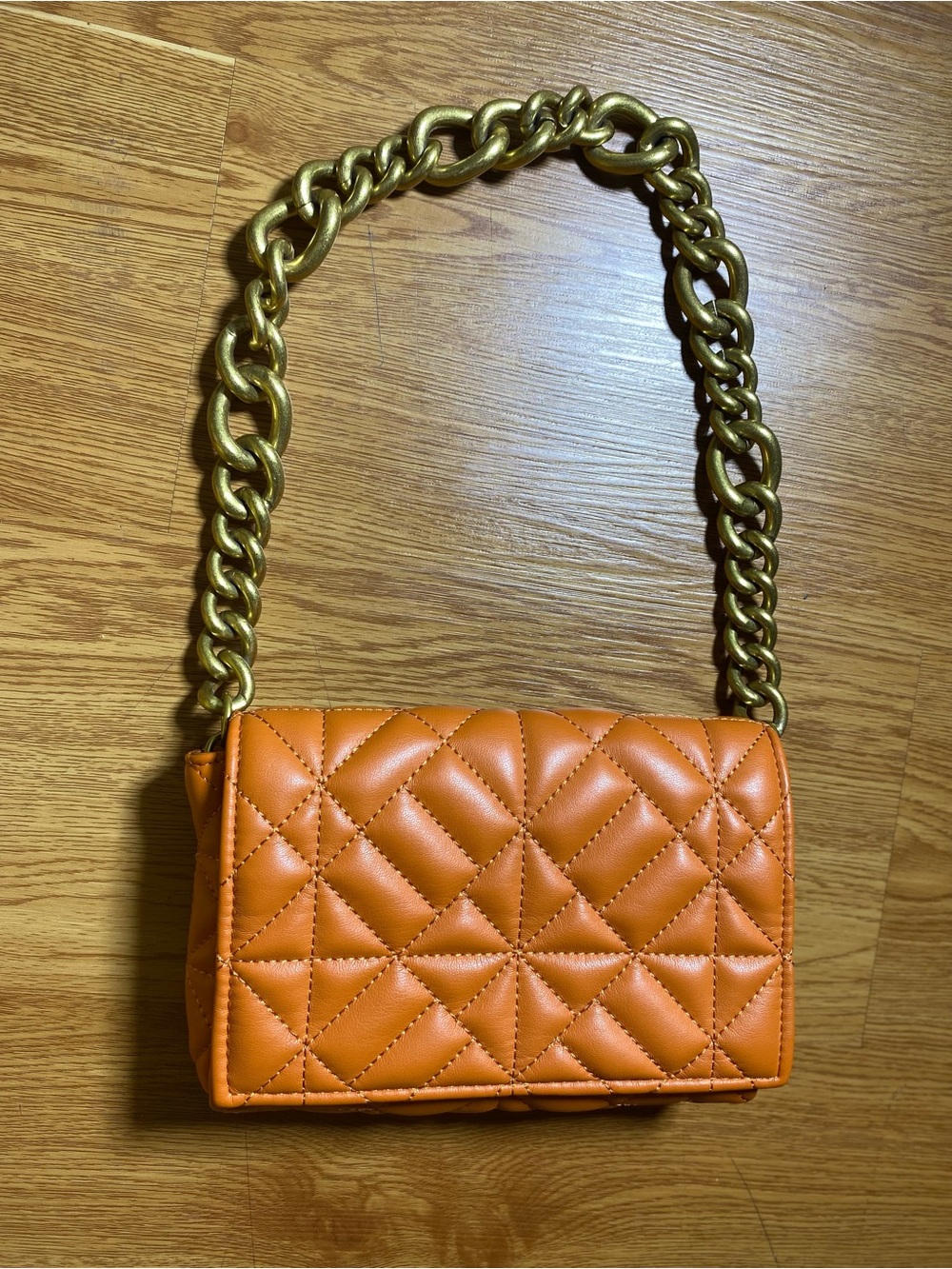 Quilted Orange Chain Shoulder Bag - Women's Stylish Crossbody